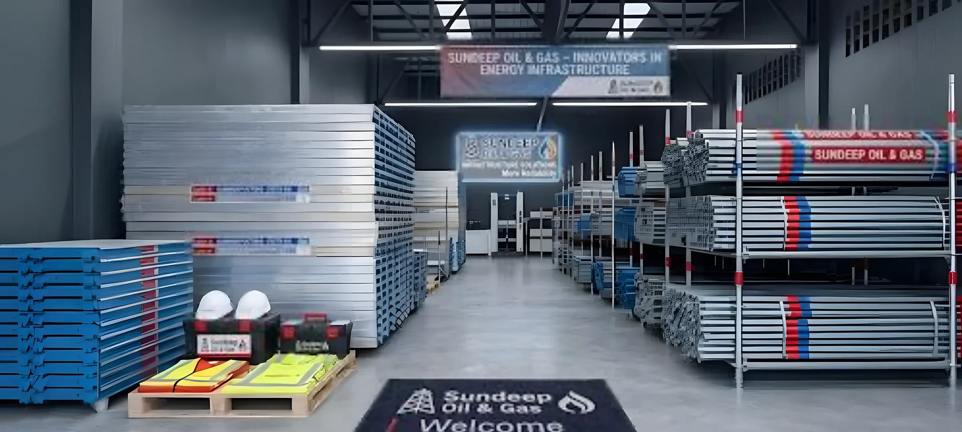 Scaffolding equipment in stock: tubes, boards and safety gear