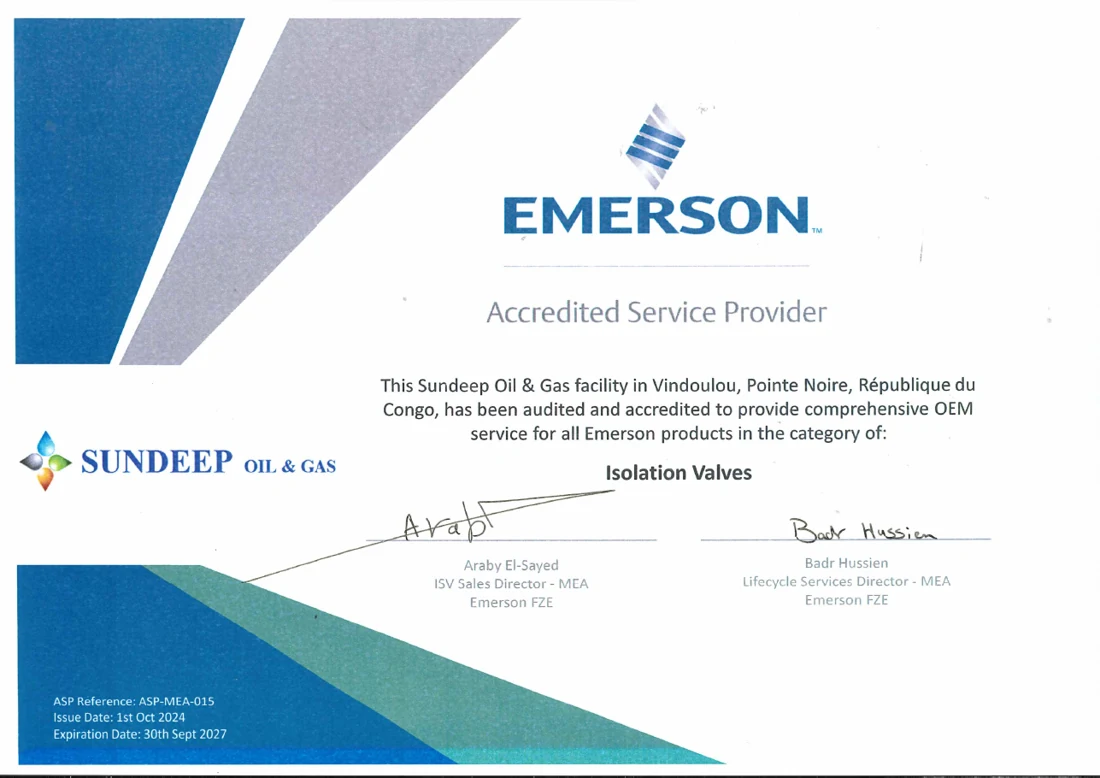 Emerson Accredited Service Provider · Isolation valves