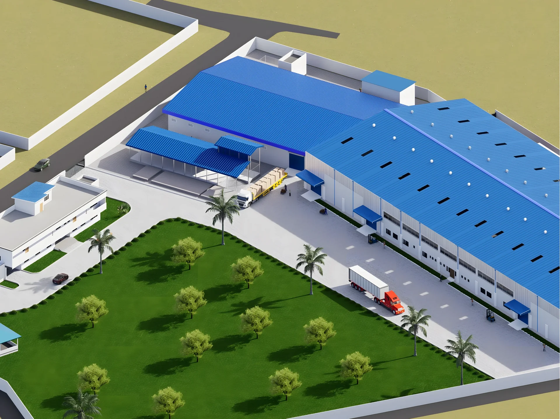 3D rendering of the Tokor bottling plant, Ghana