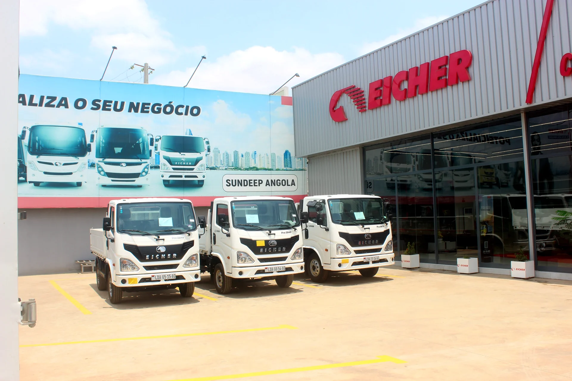 Eicher trucks at S&R’s showroom, Angola